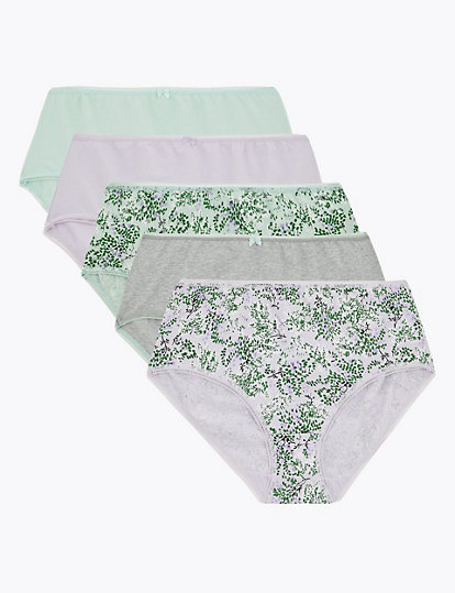 5 Pack Cotton Rich Floral Midi Knickers