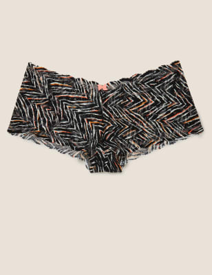 Shorty &agrave; imprim&eacute; z&eacute;br&eacute;, orn&eacute; de dentelle