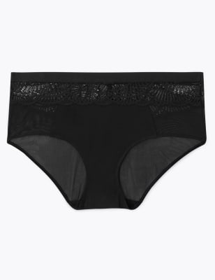 Culotte midi, orn&eacute;e de dentelle transparente