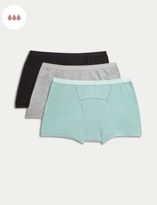 M&S Womens 3pk Heavy Absorbency First Period Boys Shorts - 14 - Aqua Mix, Aqua Mix,Black,Pink Mix