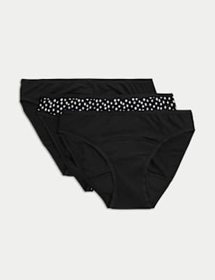 M&S Women's 3pk Heavy Absorbency Period Bikini Knickers - 6 - Black Mix, Black Mix