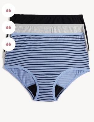 Marks And Spencer Womens M&S Collection 3pk Moderate Absorbency Period Full Briefs - Blue Mix, Blue Mix