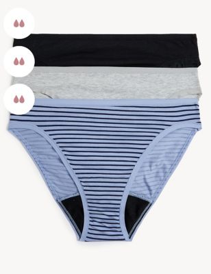 Marks And Spencer Womens M&S Collection 3pk Moderate Absorbency Period High Leg Knickers - Blue Mix, Blue Mix