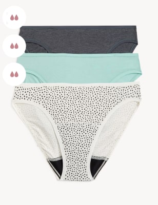 

Womens M&S Collection 3er-Pack Slips mit hoch ausgeschnittenem Bein und mittlerer Saugkraft für die Tage - Sea Green, Sea Green