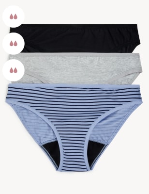 

M&S Collection Pack de 3 braguitas bikini para la menstruación de absorción moderadaWomens - Blue Mix, Blue Mix
