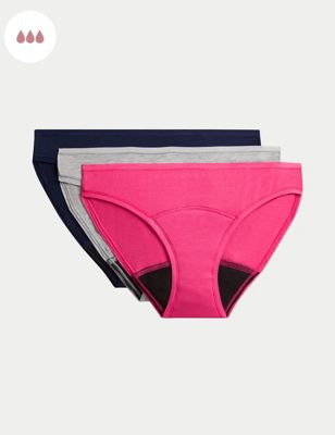 M&S Women's 3pk Heavy Absorbency Period Bikini Knickers - 8 - Pink Mix, Pink Mix,Rose Quartz