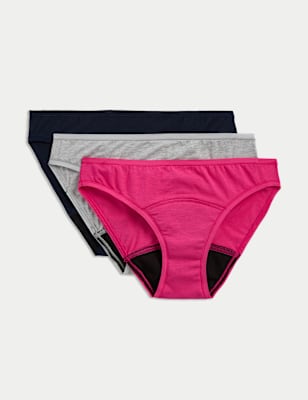 M&S Women's 3pk Heavy Absorbency Period Bikini Knickers - 8 - Pink Mix, Pink Mix,Rose Quartz