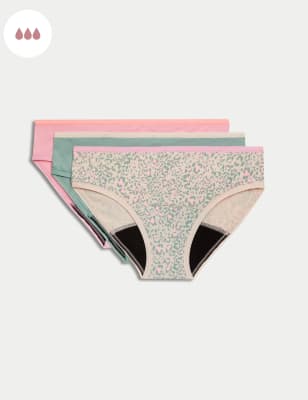

Womens M&S Collection 3er-Pack Taillenslips mit hoher Saugkraft für die erste Periode - Khaki Mix, Khaki Mix