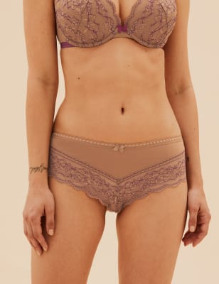 

Womens M&S Collection Lace Trim Brazilian Knickers - Rich Amber, Rich Amber