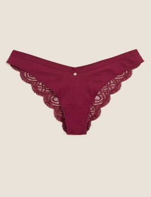  Tanga Miami en coton et dentelle - Dark Mulberry