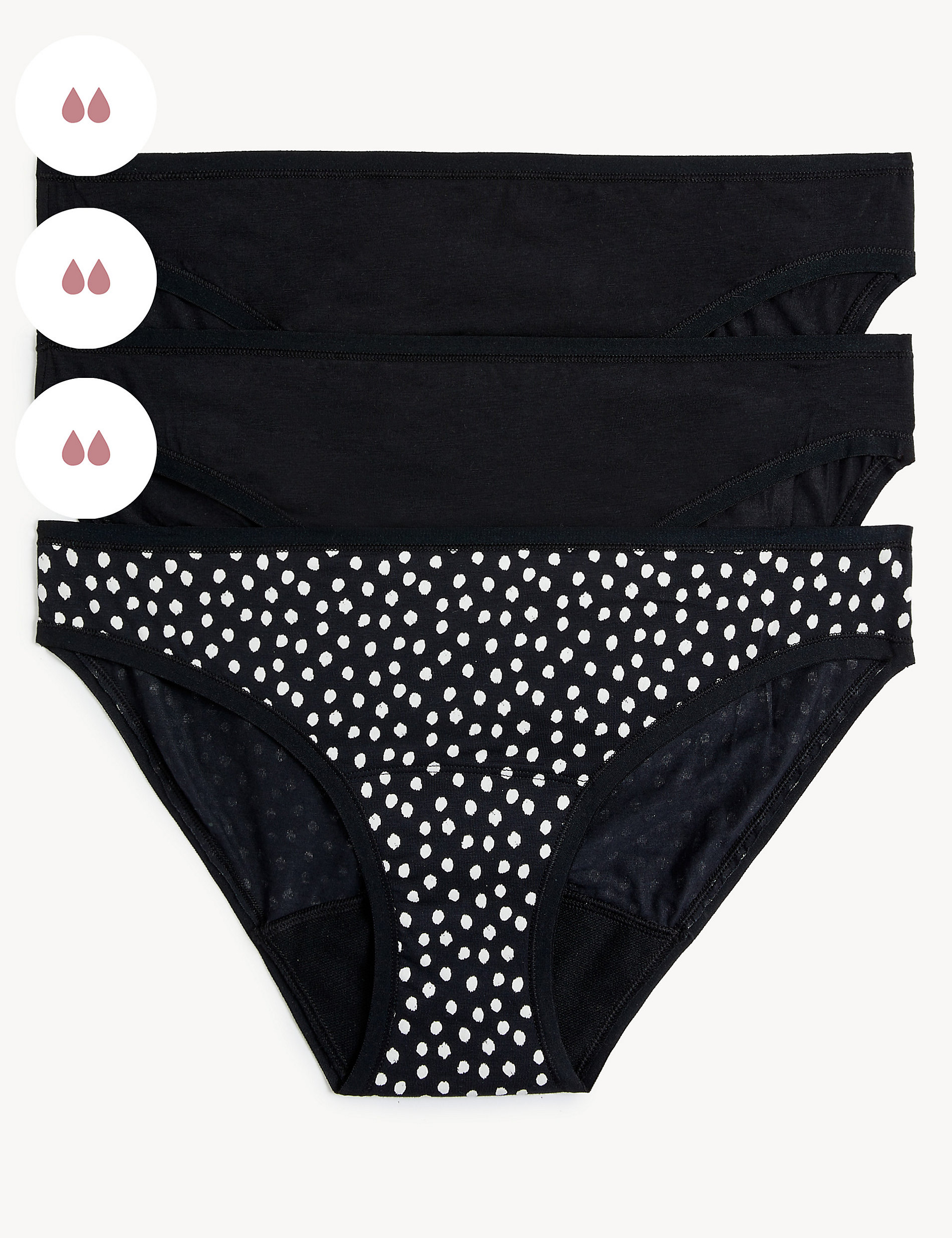 Pack de 3 braguitas bikini para la menstruación de absorción ligera