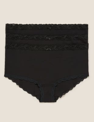

Womens M&S Collection 3er-Pack hoch ausgeschnittene Slips mit hohem Baumwollanteil - Black, Black