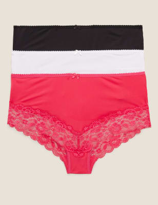 

Womens M&S Collection 3er-Pack hoch geschnittene Slips mit Spitze - Pink, Pink