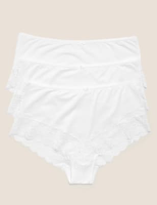 

Womens M&S Collection 3pk Lace High Rise Shorts - White, White