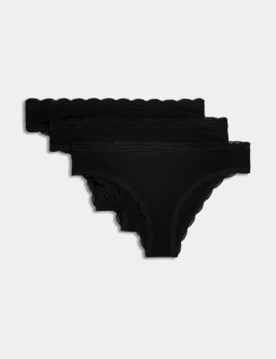 Marks And Spencer Womens M&S Collection 3pk Cotton Rich Brazilian Knickers - Black, Black