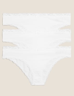 

Womens M&S Collection 3er-Pack Brazilian-Slips mit hohem Baumwollanteil und Spitze - White, White