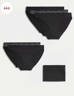 

Womens M&S Collection 5er-Pack Bikinislips mit hoher Saugkraft für die Periode - Black, Black