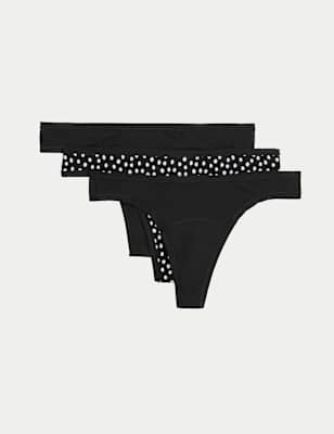 M&S Womens 3pk Light Absorbency Period Thongs - 14 - Black Mix, Black Mix