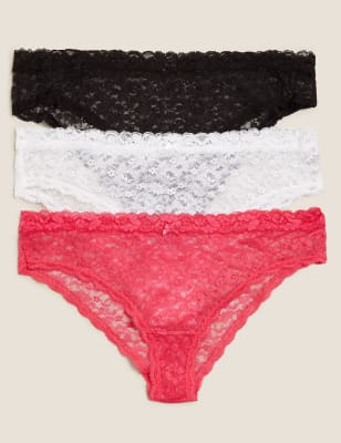 

Womens M&S Collection 3pk All Over Lace Brazilian Knickers - Pink Mix, Pink Mix