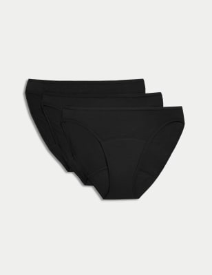 M&S Womens 3pk Super Heavy Absorbency Period Knickers - 14 - Black, Black