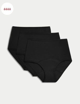 For All Women's Super Absorbency Cotton Brief Period Underwear, Size  Medium, Black