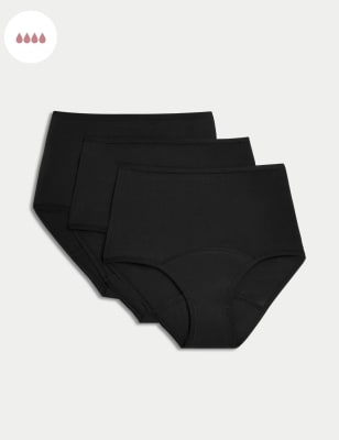 M&S Womens 3pk Super Heavy Absorbency Period Full Briefs - 10 - Black, Black