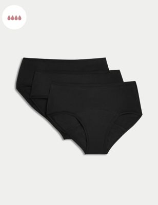 M&S Womens 3pk Super Heavy Absorbency Period Knicker Shorts - 4 - Black, Black