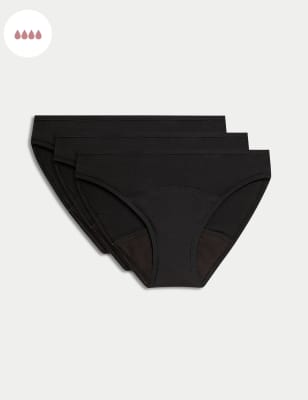 

Womens M&S Collection 3er-Pack Bikinislips mit hoher Saugkraft für die Tage - Black, Black
