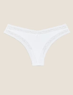  Culotte Miami taille haute en coton et dentelle - White