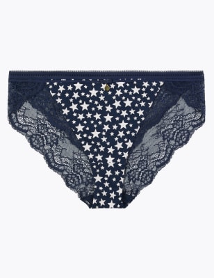 Tanga taille haute en coton et dentelle