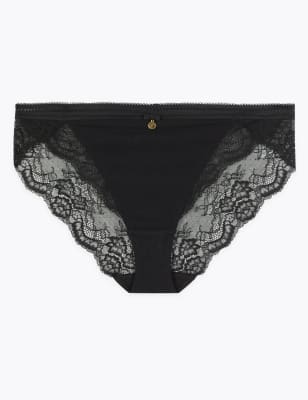 Tanga taille haute en coton et dentelle