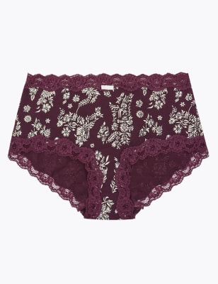 Shorty taille haute fleuri &agrave; finitions en dentelle