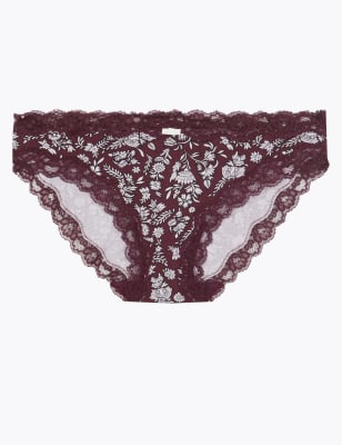 Culotte bikini en coton, orn&eacute;e de dentelle fleurie