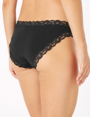 Cotton Essentials Lace-Trim High-Leg Bikini Panty in Black