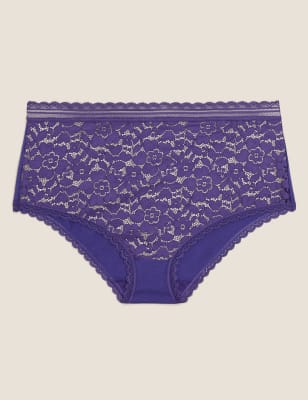 

Womens M&S Collection Taillenslip mit hohem Baumwollanteil und Spitze - Blue, Blue