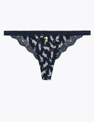 String style porte-jarretelle en coton, orn&eacute; de dentelle