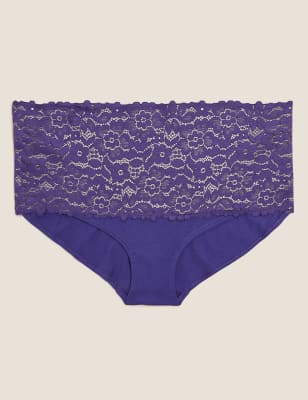  Shorty taille haute en coton et dentelle - Blue