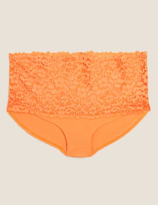 

Womens M&S Collection Cotton Blend & Lace High Rise Shorts - Orange, Orange