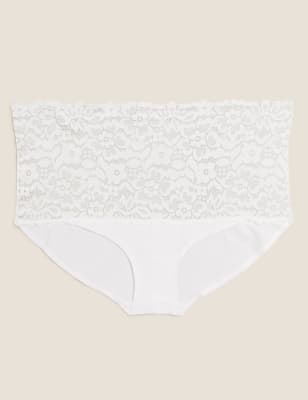  Shorty taille haute en coton et dentelle - White