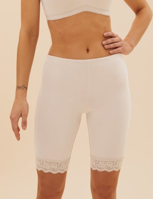 

M&S Collection Pantalón corto de ciclista de algodón de talle alto con encajeWomens - Soft Opaline, Soft Opaline