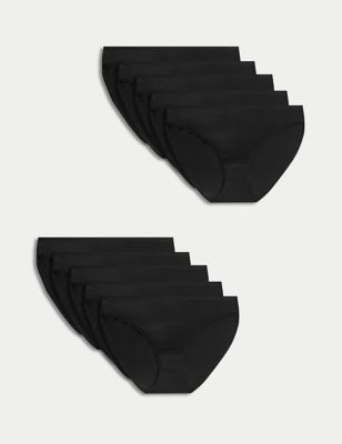 M&S Women's 10pk Microfibre Bikini Knickers - 8 - Black, Black