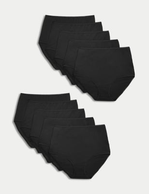 M&S Women's 10pk Pure Cotton Full Briefs - Black, Black