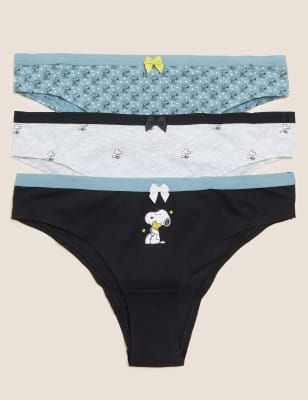 

Womens M&S Collection 3er-Pack Brazilian-Slips aus Baumwolle mit Lycra® und Snoopy™-Motiv - Black Mix, Black Mix