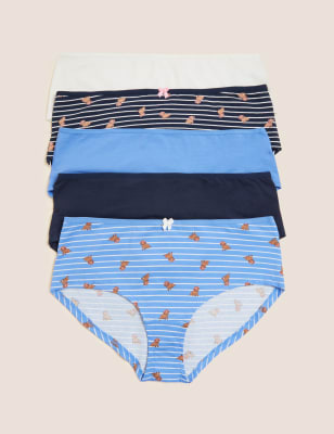 

M&S Collection Pack de 5 braguitas estilo culotte de licra de algodón de talle bajo con estampado de perroWomens - Blue Mix, Blue Mix