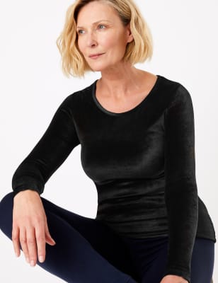 Top chauffant en velours &agrave; manches longues