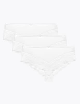 3pk Lace Trim Brazilian Knickers, M&S Collection