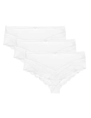 

Womens M&S Collection 3pk Lace Trim Brazilian Knickers - White, White