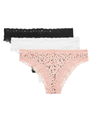 

Womens M&S Collection 3pk Cotton Rich & Lace Brazilian Knickers - Pink Mix, Pink Mix