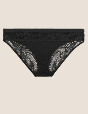  Culotte bikini taille basse ornée de dentelle - Black