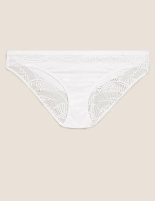  Culotte bikini taille basse ornée de dentelle - White